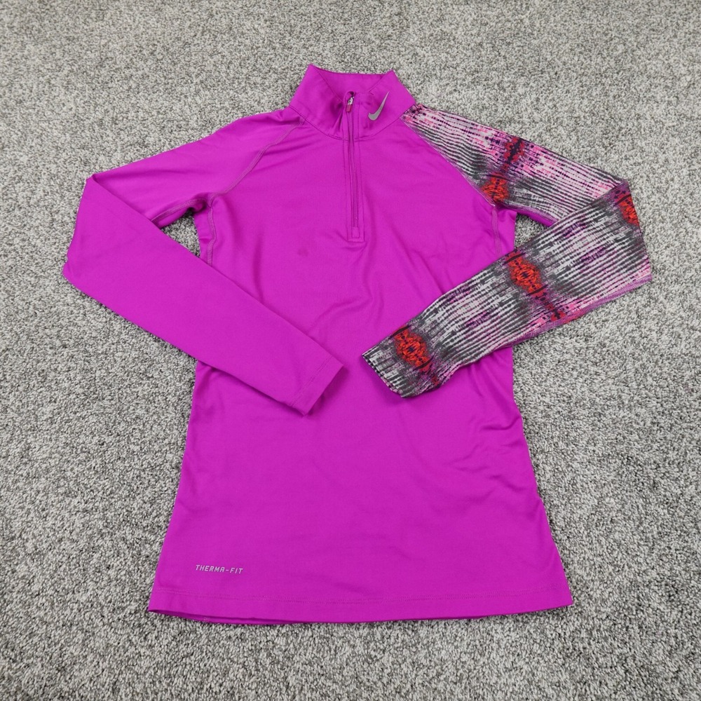 Nike Sweatshirt Womens S Purple ThermaFit Pro Combat DriFit Pullover 1/4 Zip Gym